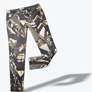 Kenzo Jungle Pants Glitch Print Slim Jeans 32x30 BLK White Yellow Paris France